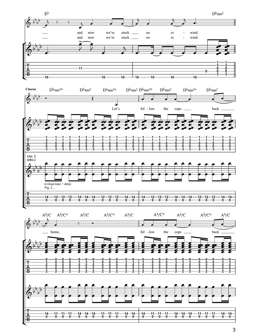 Follow The Cops Back Home Guitar Tablature scores gallery preview page 3