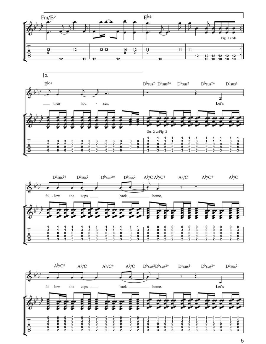 Follow The Cops Back Home Guitar Tablature scores gallery preview page 5