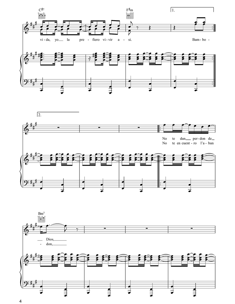 Bamboleo Bamboleo Piano, Vocal, Guitar scores gallery preview page 4