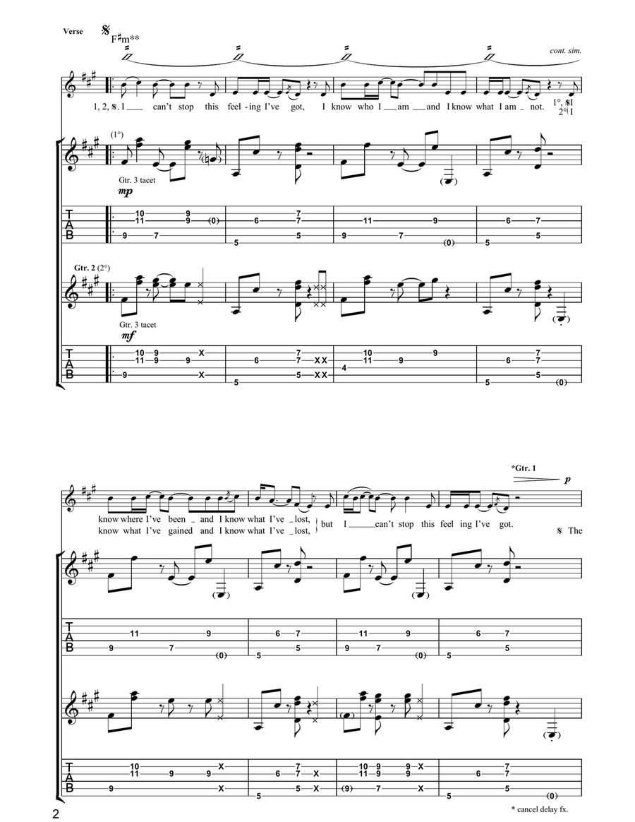 Can't Stop This Feeling I've Got Guitar Tablature scores gallery preview page 2