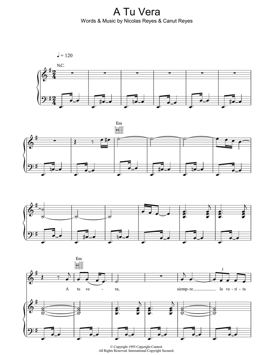 A Tu Vera Guitar scores gallery preview page 1