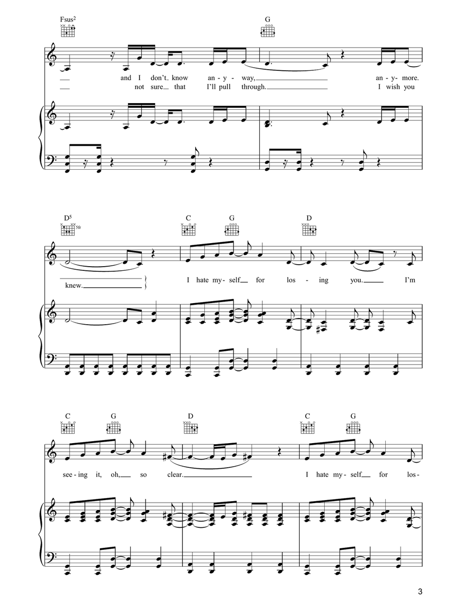 I Hate Myself For Losing You Piano, Vocal, Guitar scores gallery preview page 3
