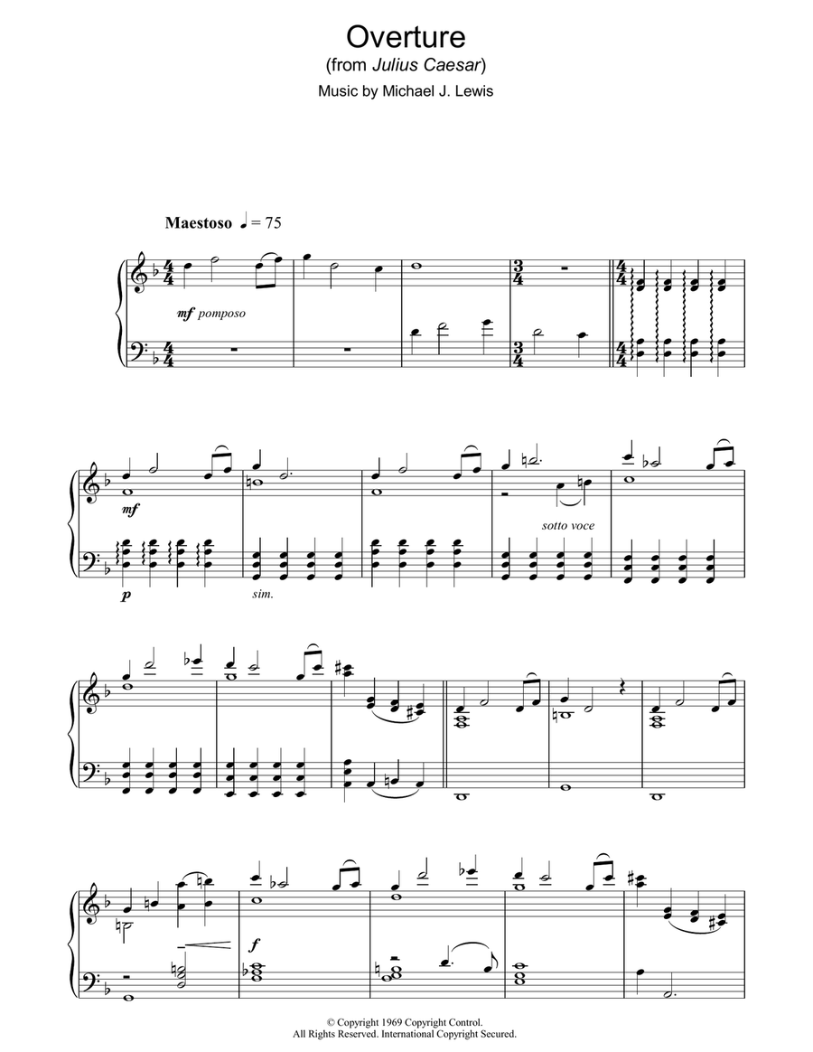Overture (from Julius Caesar) Piano Solo scores gallery preview page 1