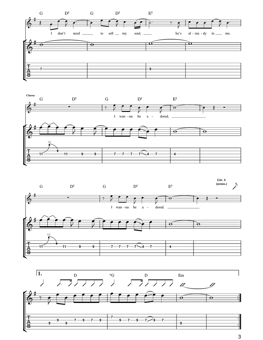 I Wanna Be Adored I Wanna Be Adored Guitar Tablature scores gallery preview page 3