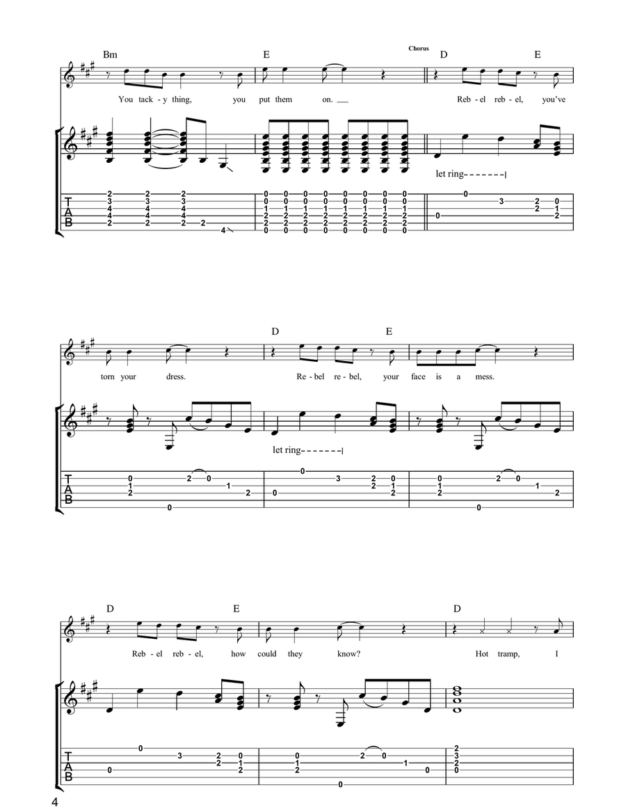Rebel Rebel Rebel Rebel Guitar Tablature scores gallery preview page 4