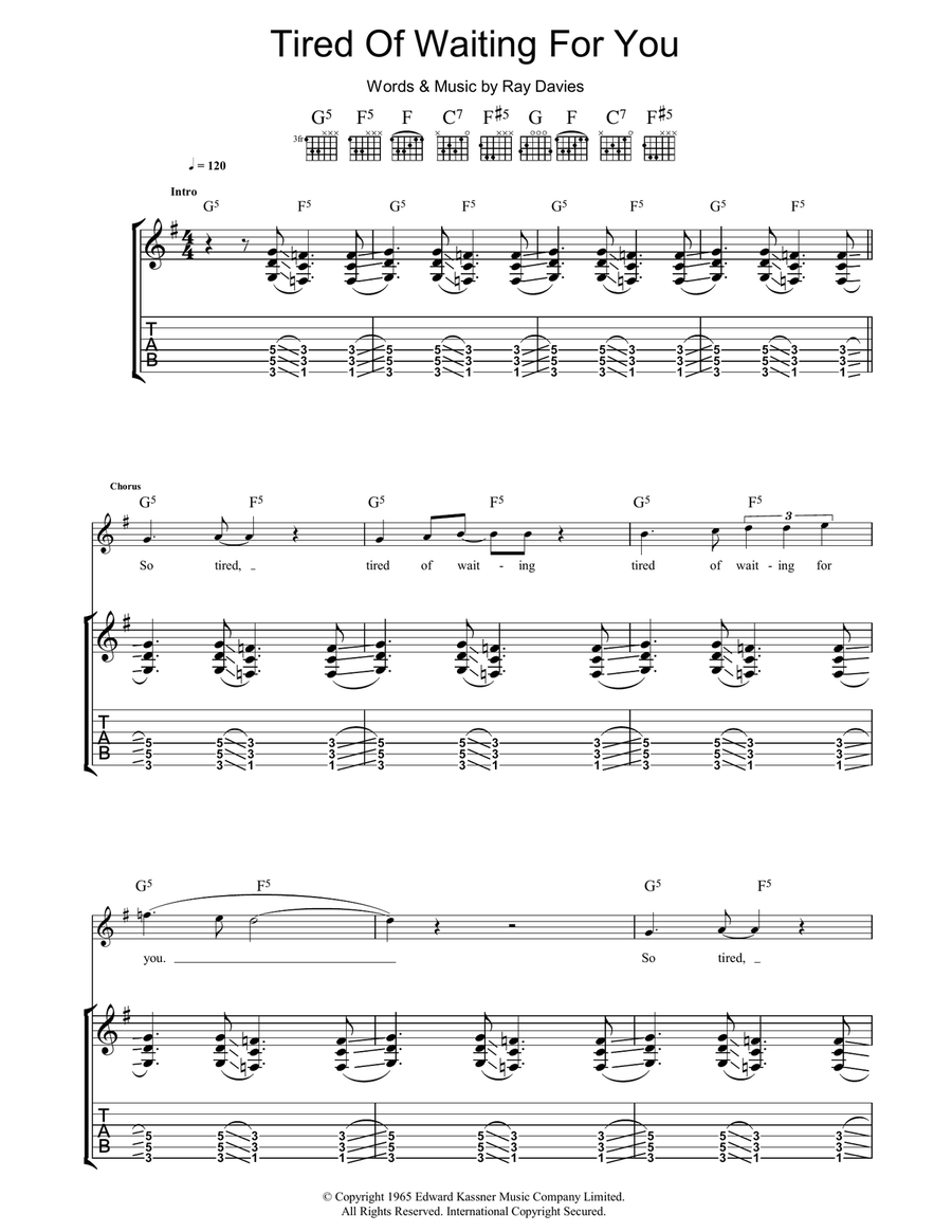 Tired Of Waiting For You Guitar Tablature scores gallery preview page 1