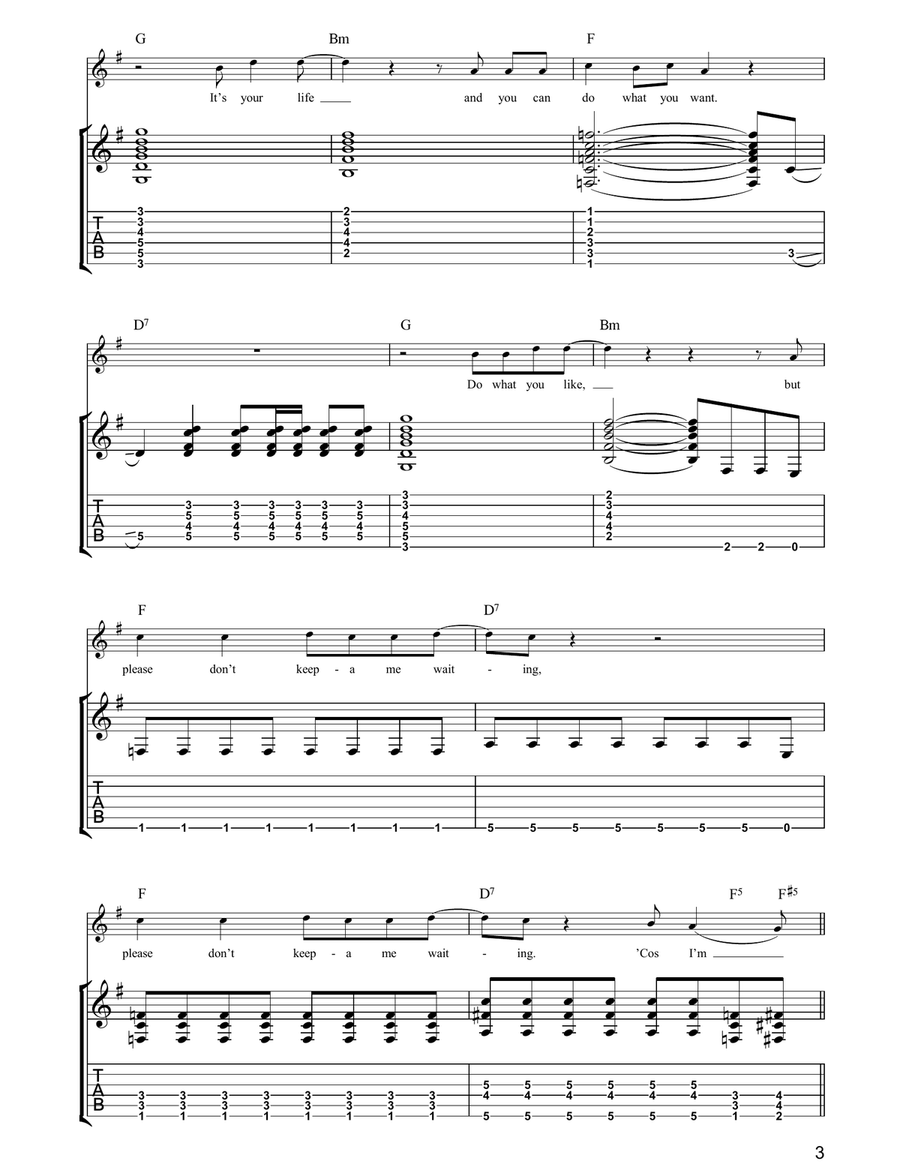 Tired Of Waiting For You Guitar Tablature scores gallery preview page 3
