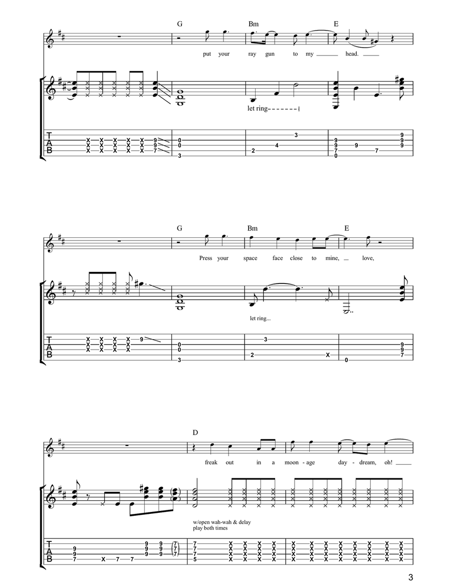 Moonage Daydream Moonage Daydream Guitar Tablature scores gallery preview page 3