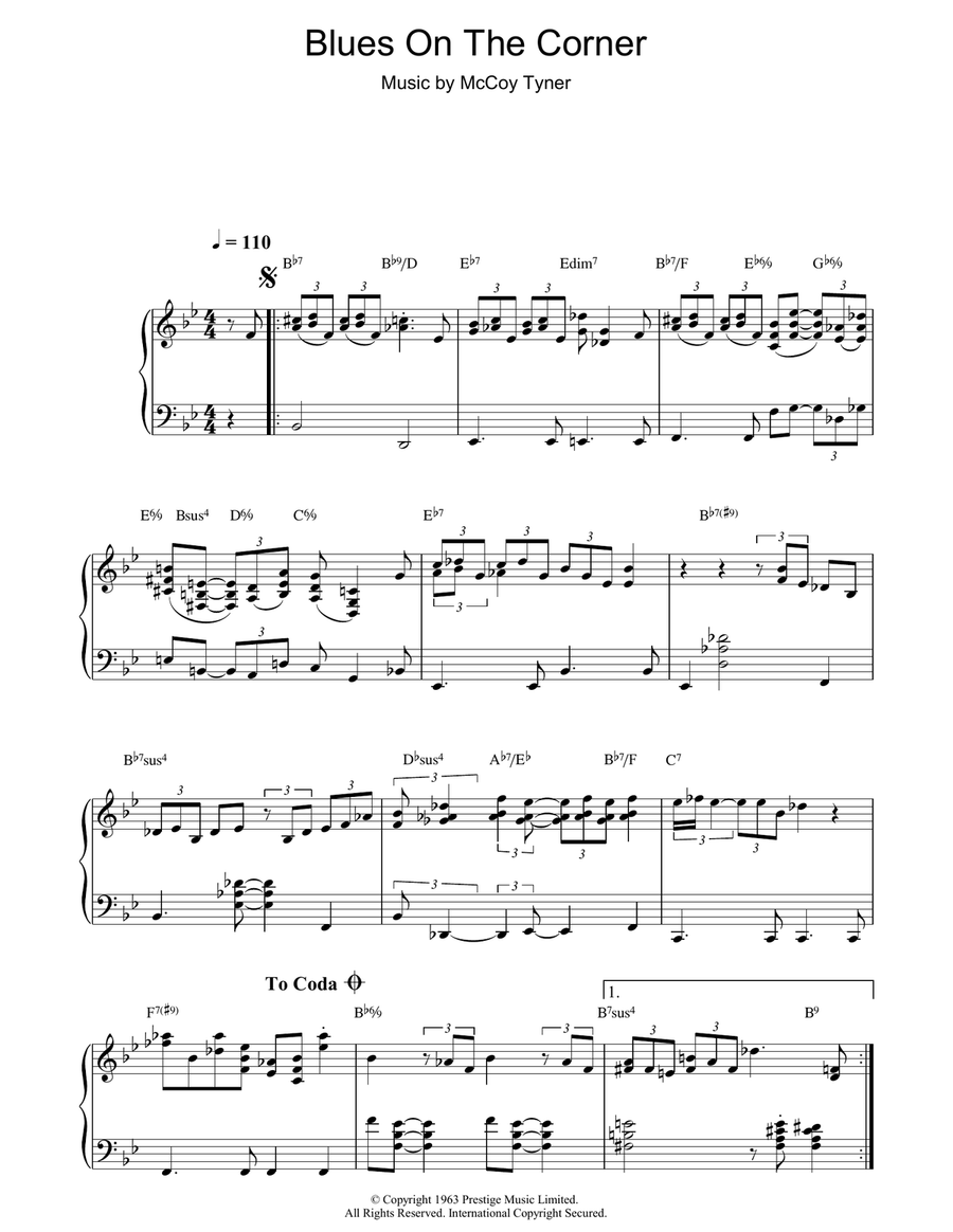 Blues On The Corner Piano Solo scores gallery preview page 1