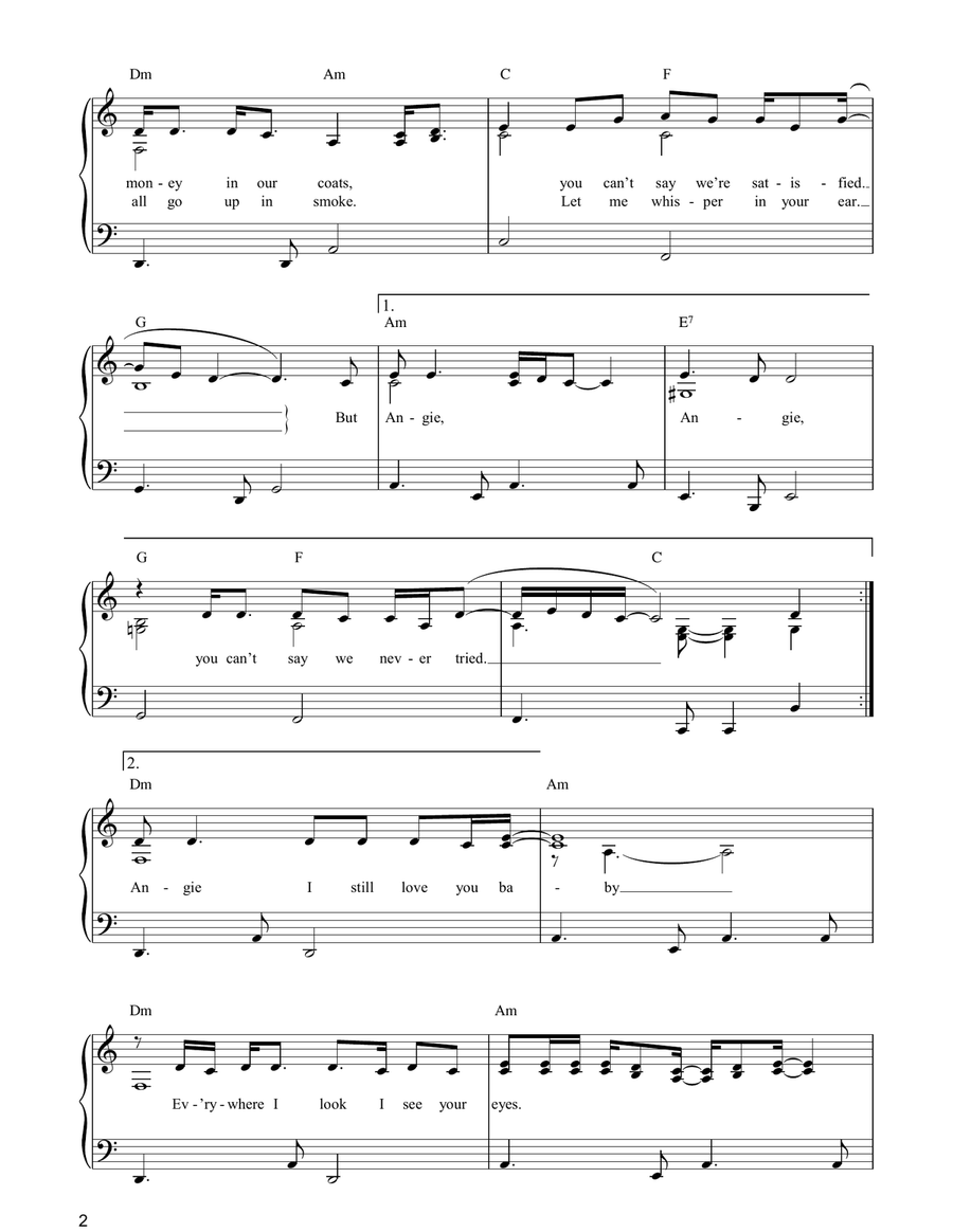 Angie Angie Piano, Vocal, Guitar scores gallery preview page 2