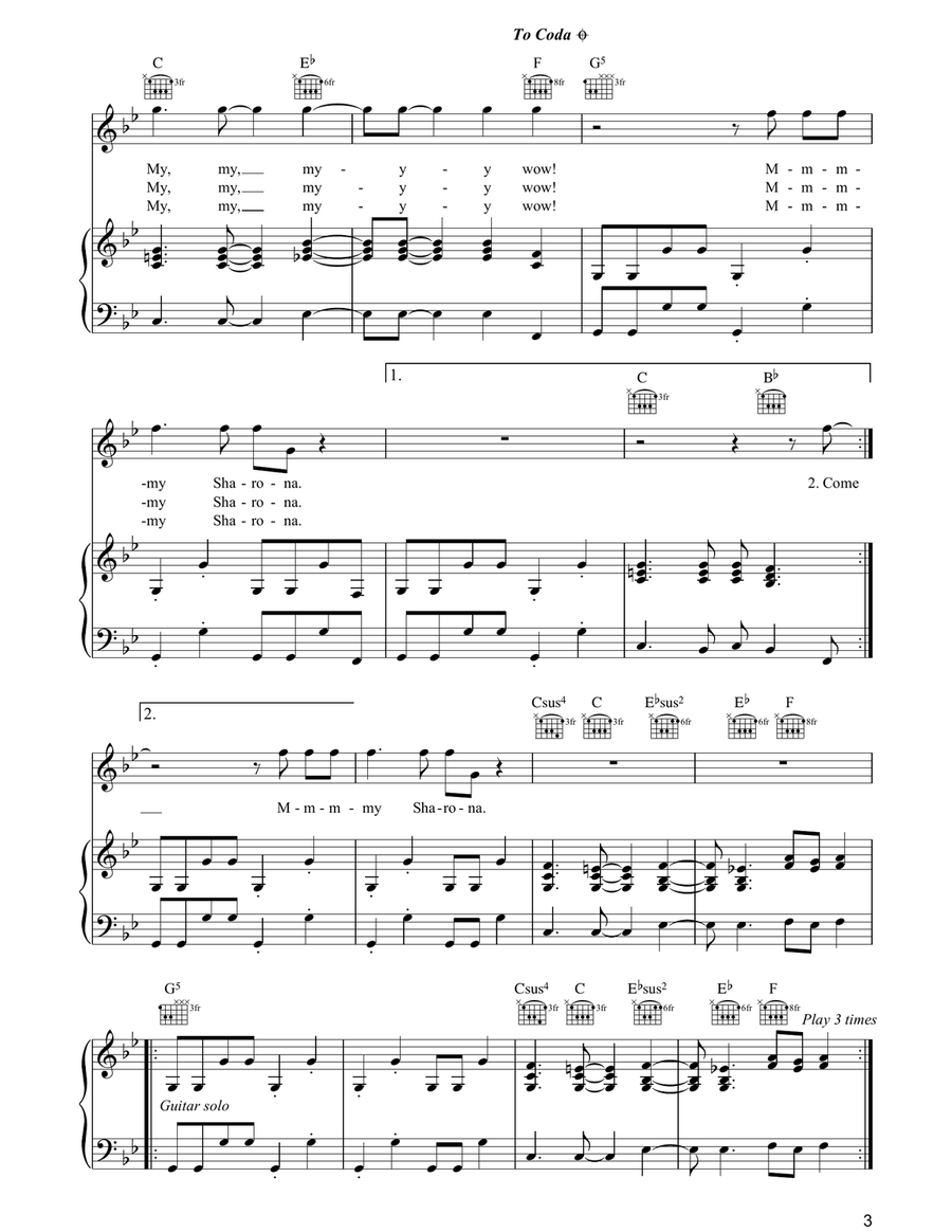 My Sharona My Sharona Piano, Vocal, Guitar scores gallery preview page 3