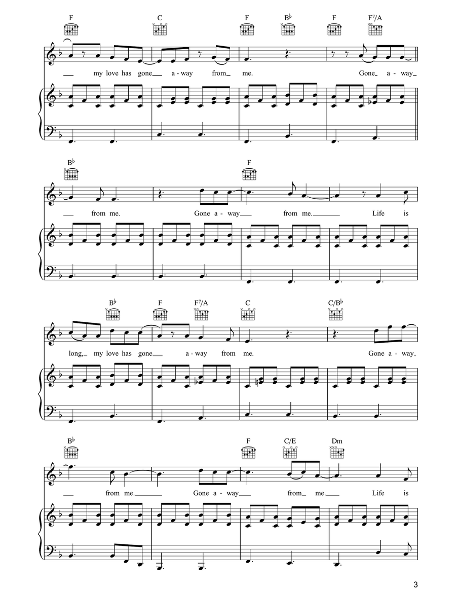 Gone Away From Me Gone Away From Me Piano, Vocal, Guitar scores gallery preview page 3