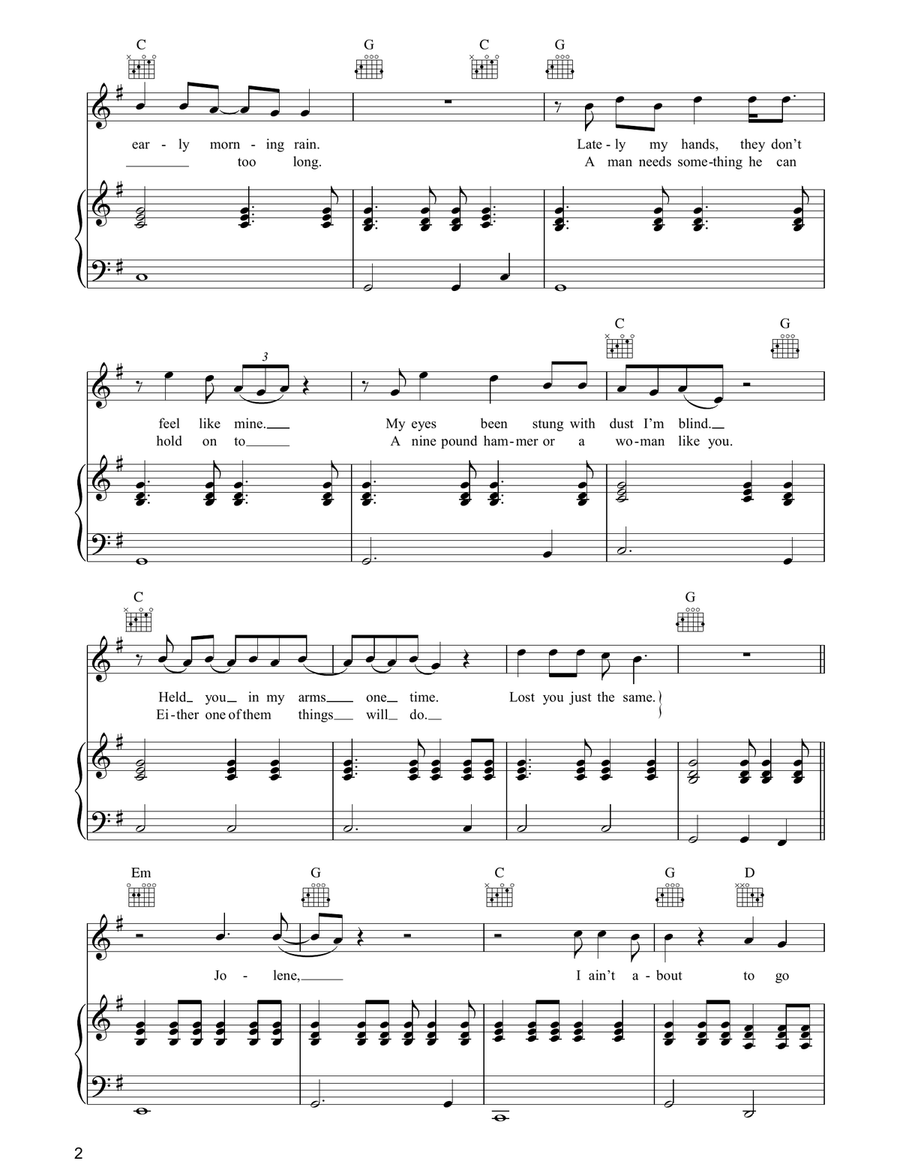 Jolene Jolene Piano, Vocal, Guitar scores gallery preview page 2