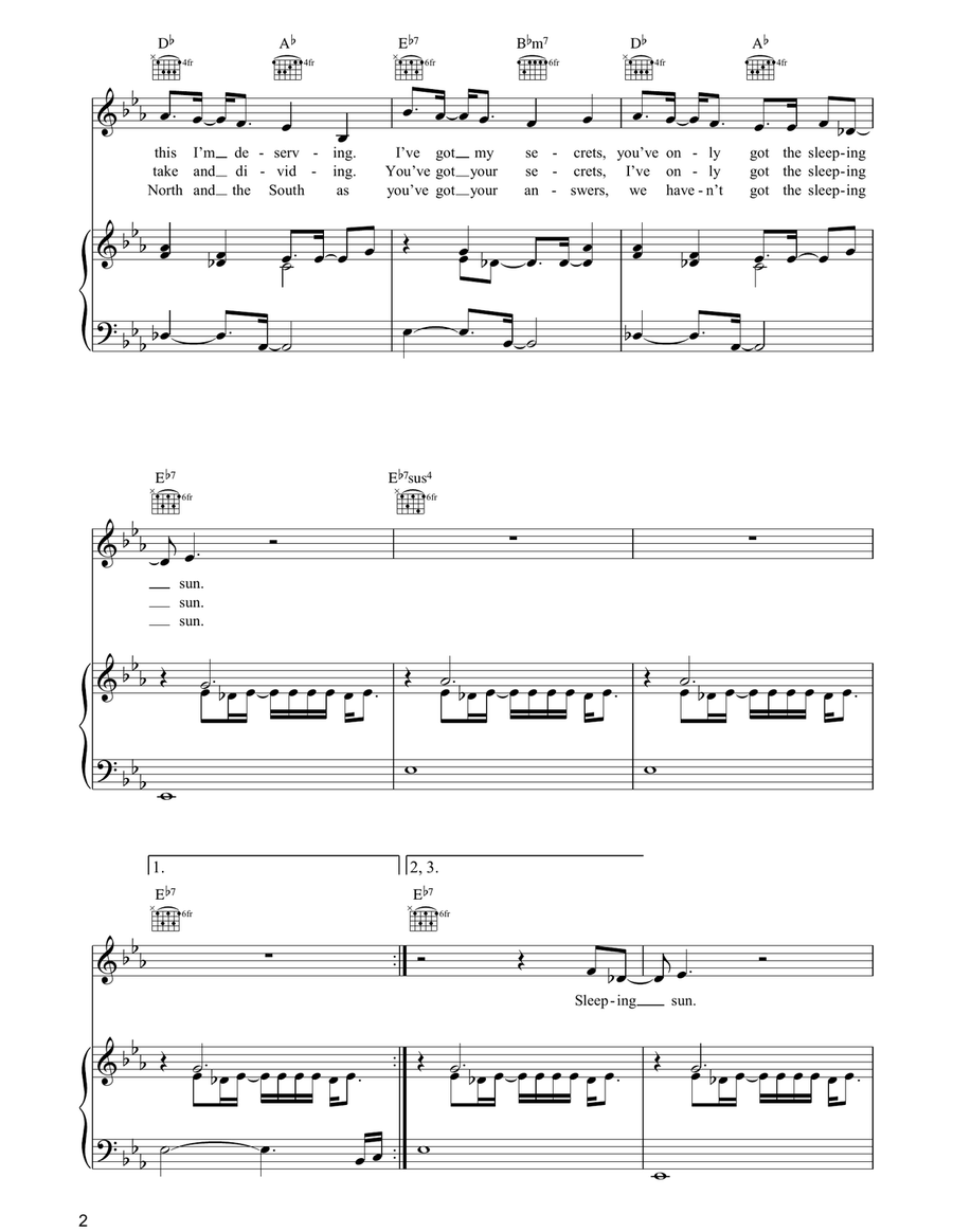 Sleeping Sun Sleeping Sun Piano, Vocal, Guitar scores gallery preview page 2