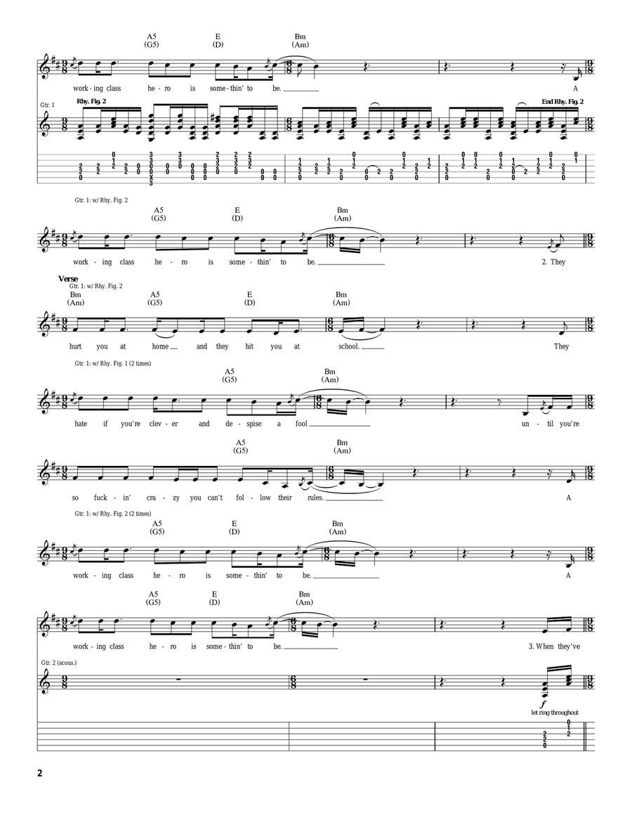 Working Class Hero Working Class Hero Acoustic Guitar scores gallery preview page 2