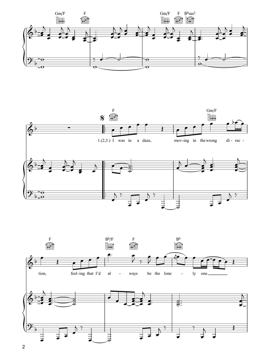 Not The Only One Piano, Vocal, Guitar scores gallery preview page 2