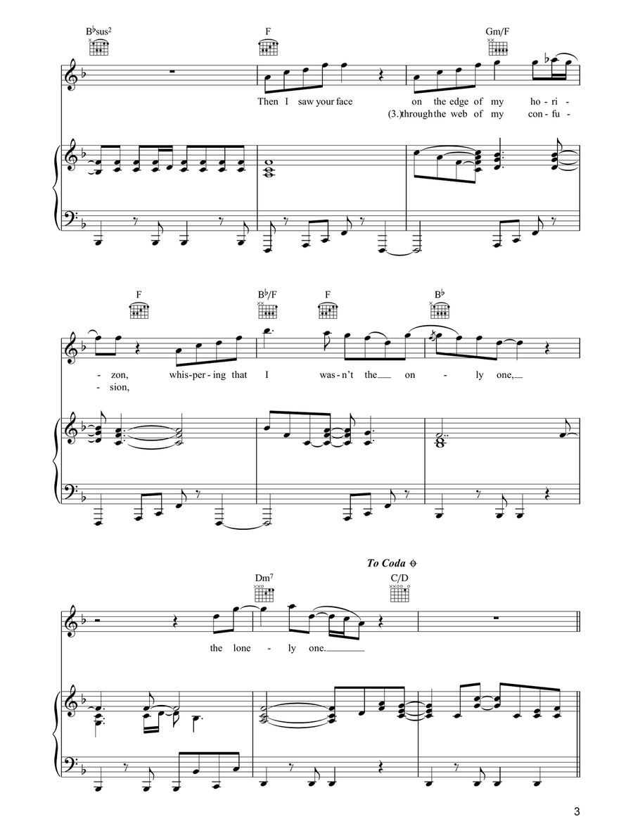 Not The Only One Piano, Vocal, Guitar scores gallery preview page 3