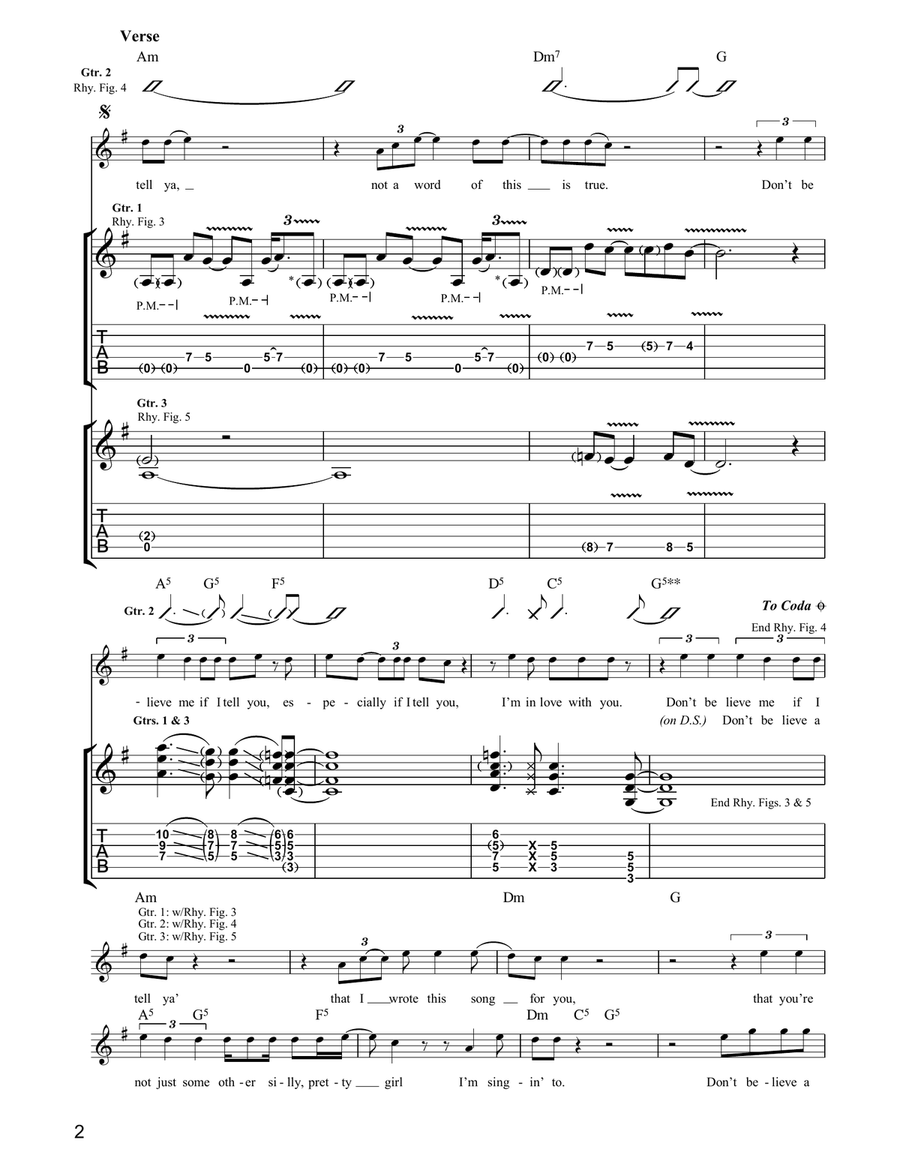 Don't Believe A Word Don't Believe A Word Guitar Tablature scores gallery preview page 2