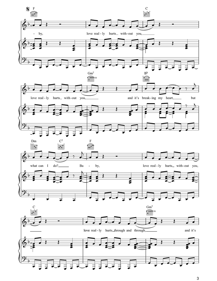 Love Really Hurts Without You Piano, Vocal, Guitar scores gallery preview page 3