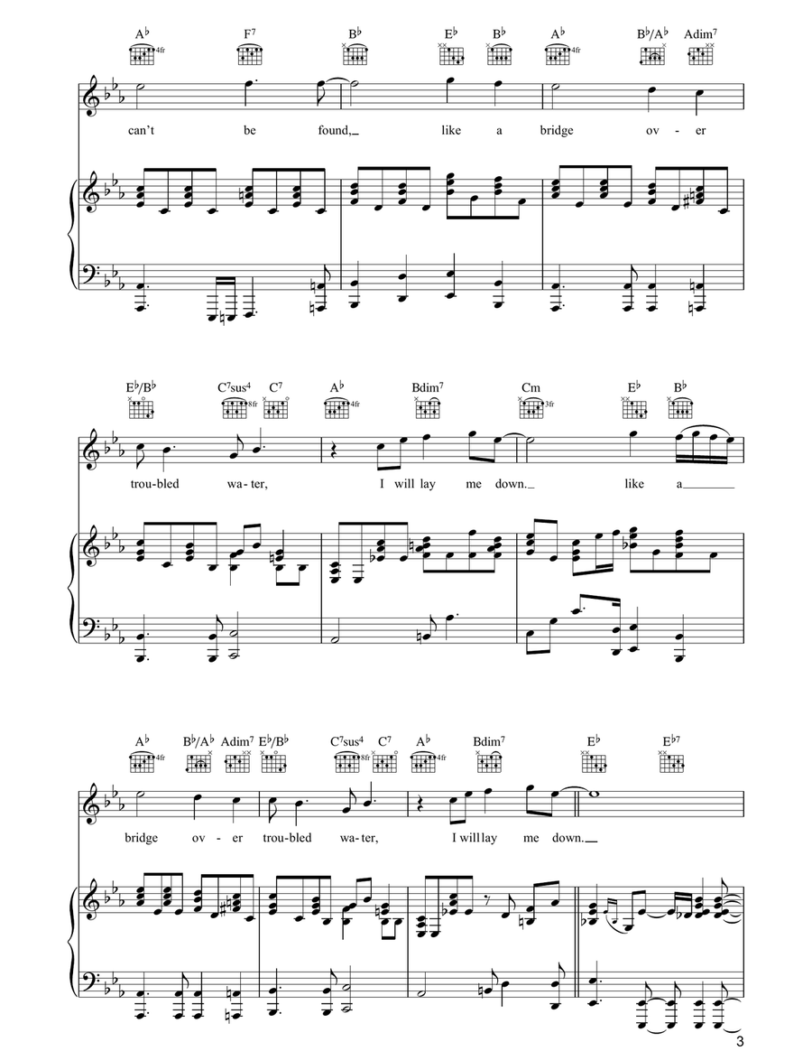 Bridge Over Troubled Water Piano, Vocal, Guitar scores gallery preview page 3