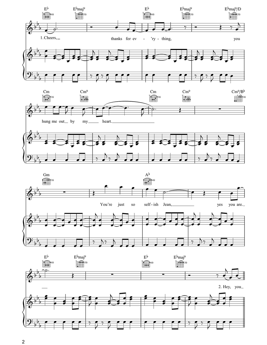 Selfish Jean Selfish Jean Piano, Vocal, Guitar scores gallery preview page 2