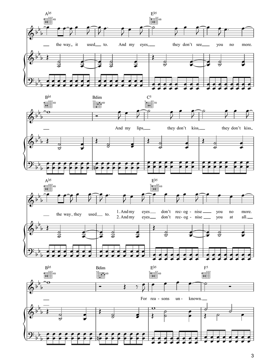 For Reasons Unknown Piano, Vocal, Guitar scores gallery preview page 3