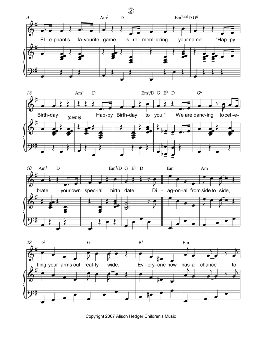 Mister Elephant's Birthday Song And Diagonal Dance Piano, Vocal, Guitar scores gallery preview page 2