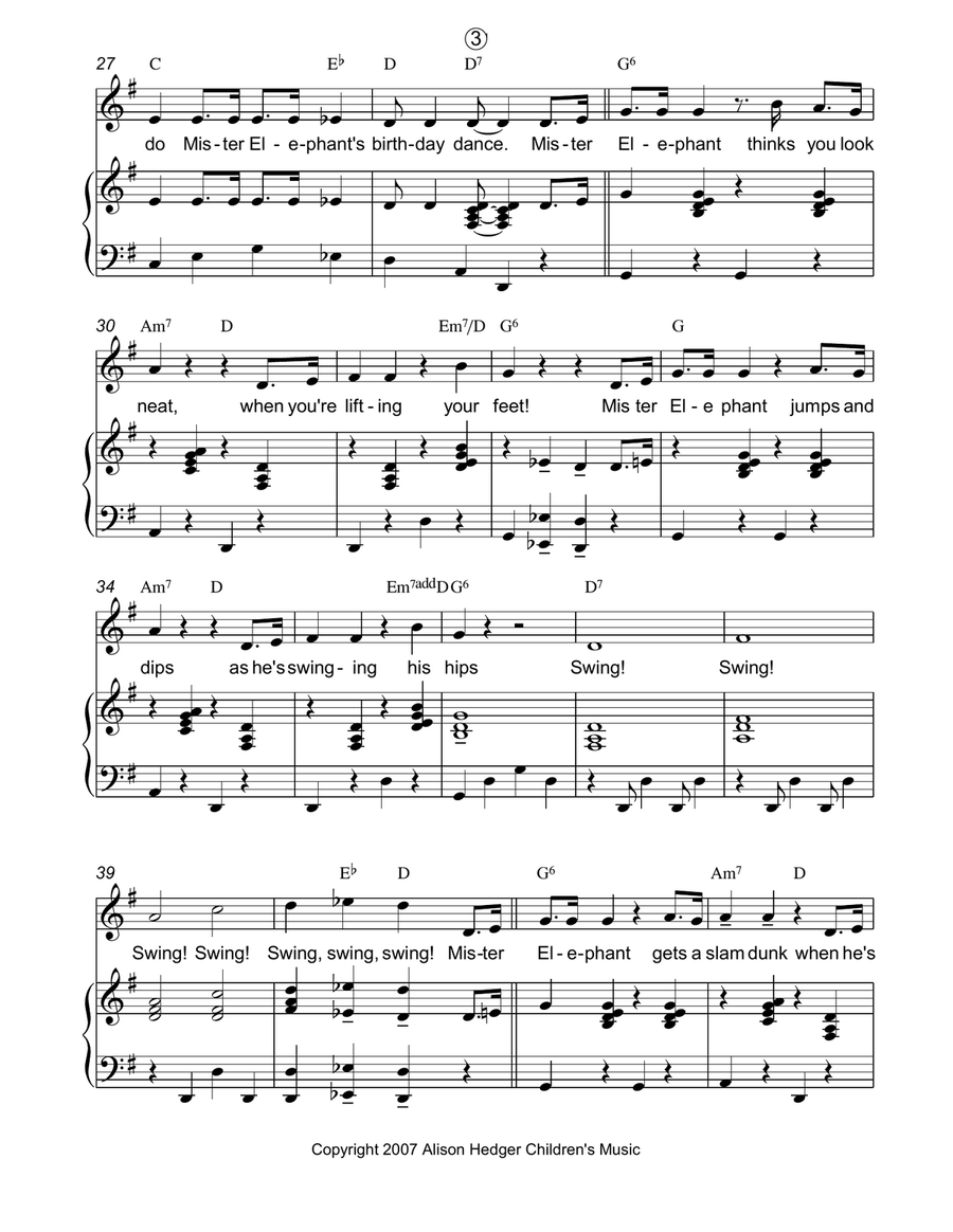 Mister Elephant's Birthday Song And Diagonal Dance Piano, Vocal, Guitar scores gallery preview page 3