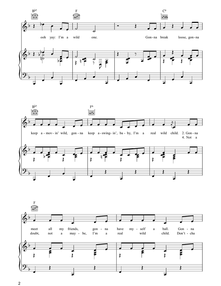 Real Wild Child Real Wild Child Piano, Vocal, Guitar scores gallery preview page 2