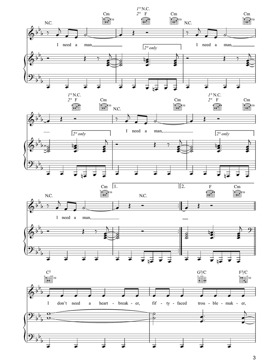I Need A Man I Need A Man Piano, Vocal, Guitar scores gallery preview page 3
