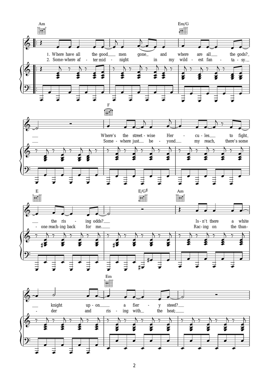 Holding Out For A Hero Piano, Vocal, Guitar scores gallery preview page 2