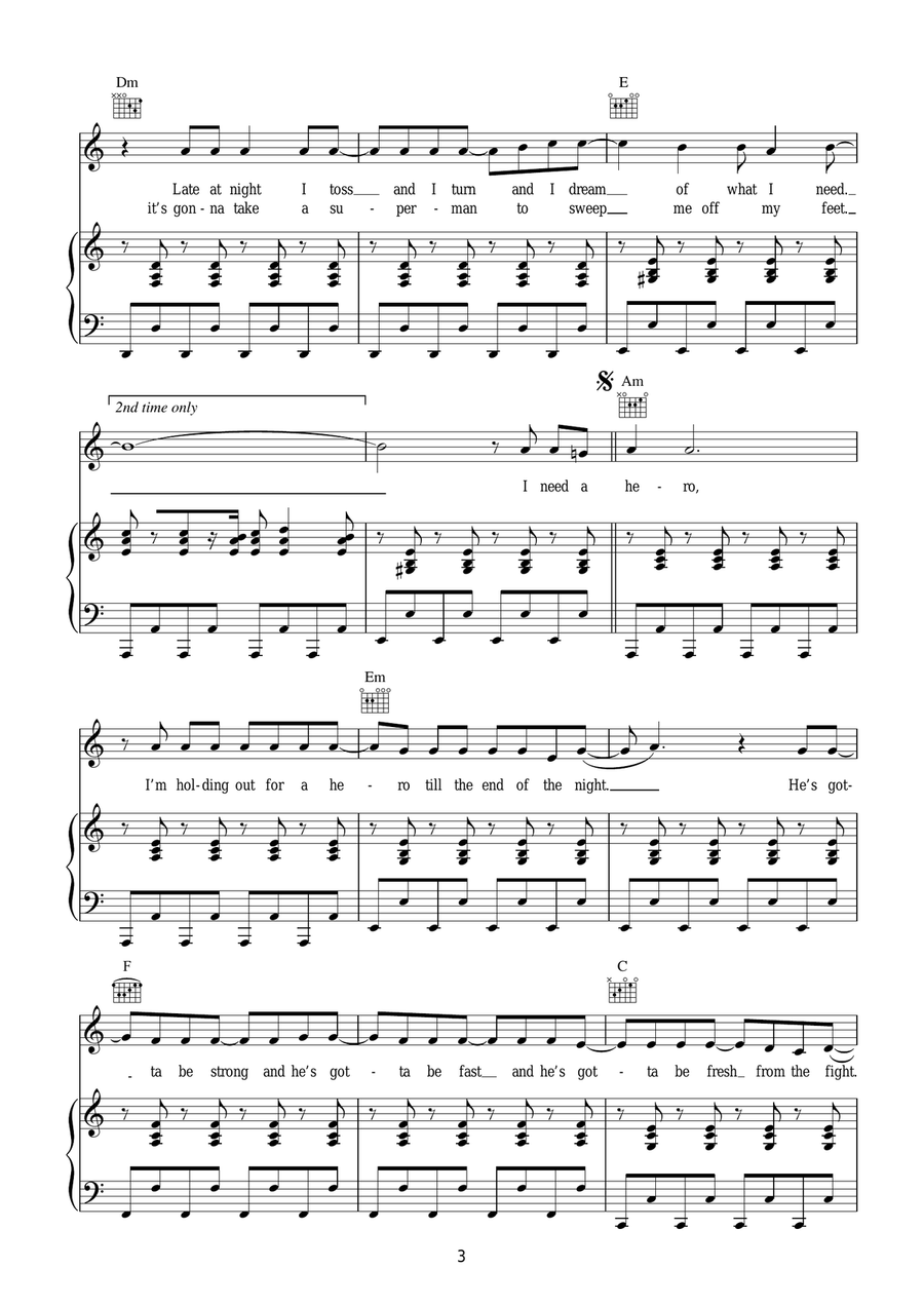 Holding Out For A Hero Piano, Vocal, Guitar scores gallery preview page 3