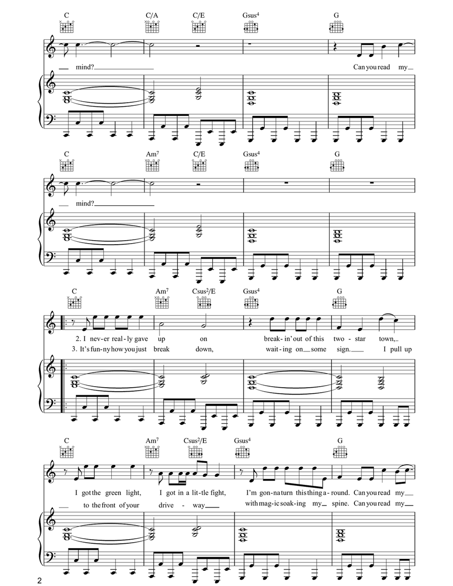Read My Mind Read My Mind Piano, Vocal, Guitar scores gallery preview page 2