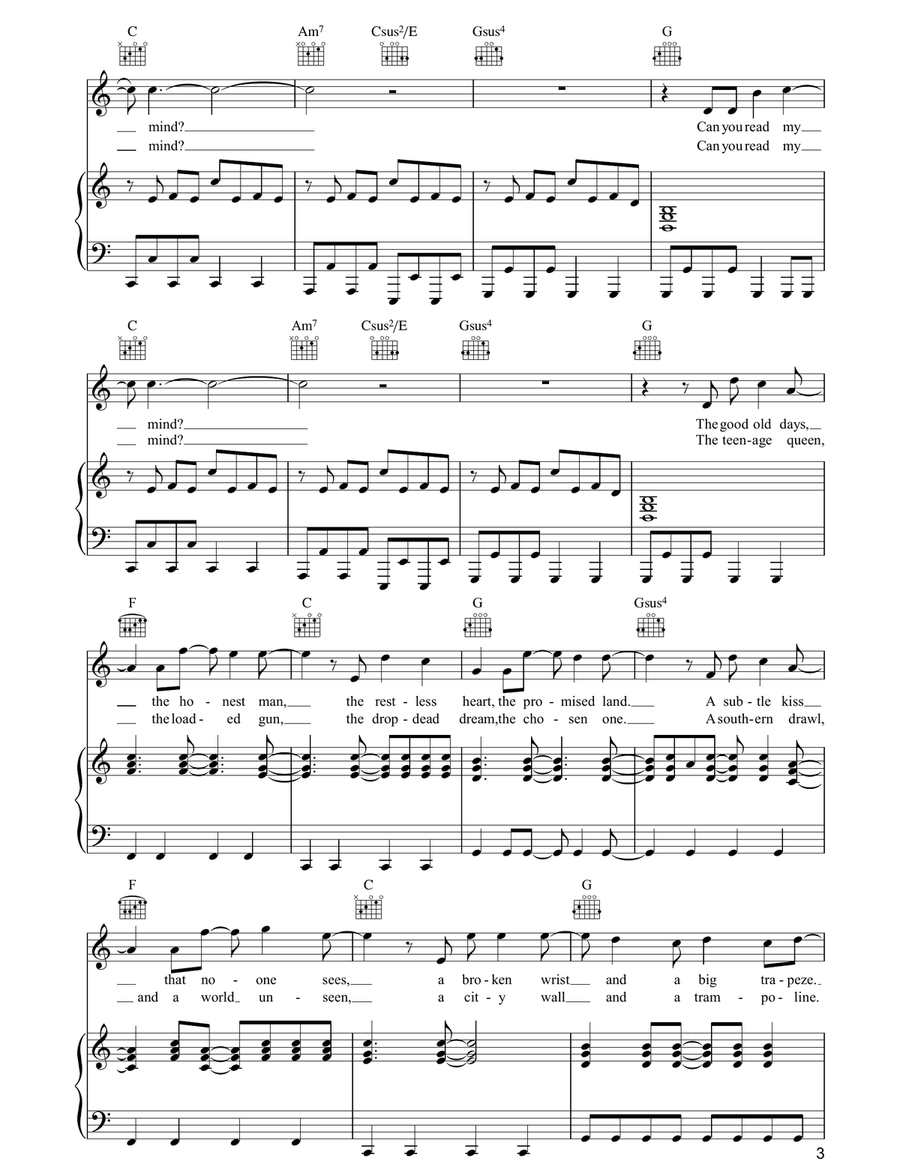 Read My Mind Read My Mind Piano, Vocal, Guitar scores gallery preview page 3
