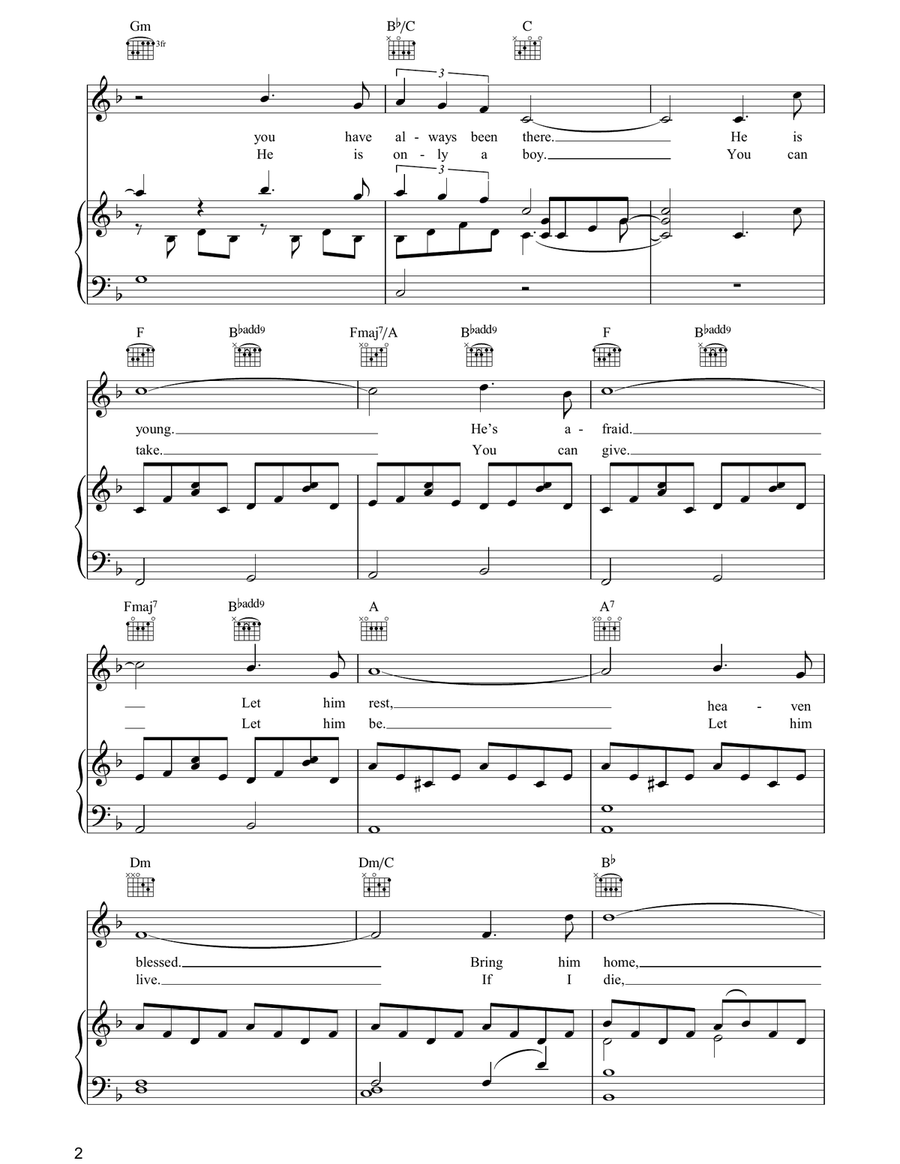 Bring Him Home (from Les Miserables) Piano, Vocal, Guitar scores gallery preview page 2