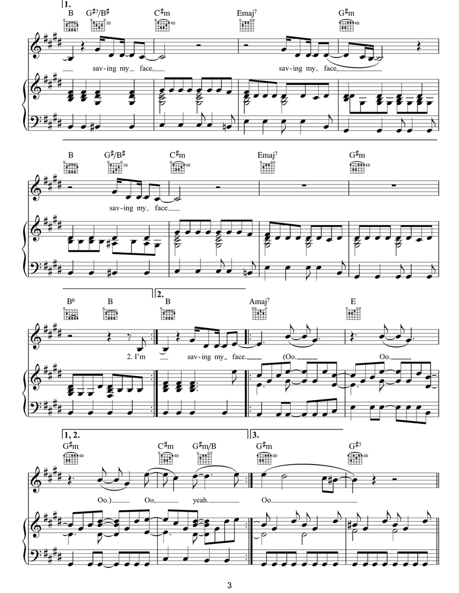 Saving My Face Saving My Face Piano, Vocal, Guitar scores gallery preview page 3
