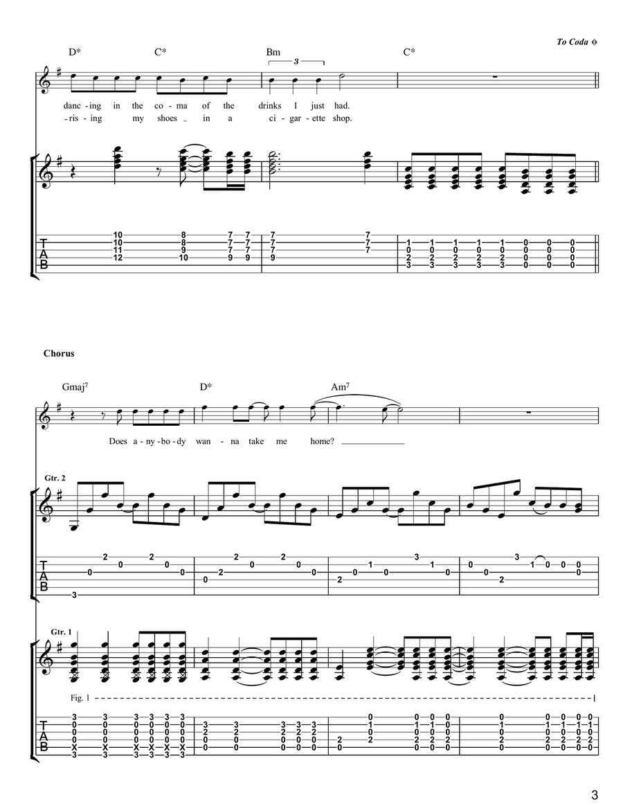 Anybody Wanna Take Me Home Guitar Tablature scores gallery preview page 3