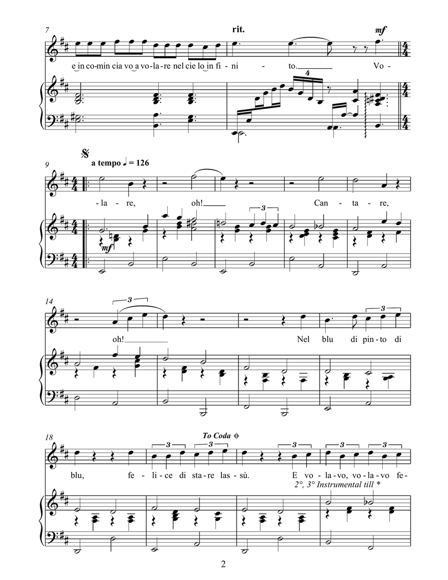 Volare (Nel Blu, Dipinto Di Blu) Piano, Vocal, Guitar scores gallery preview page 2