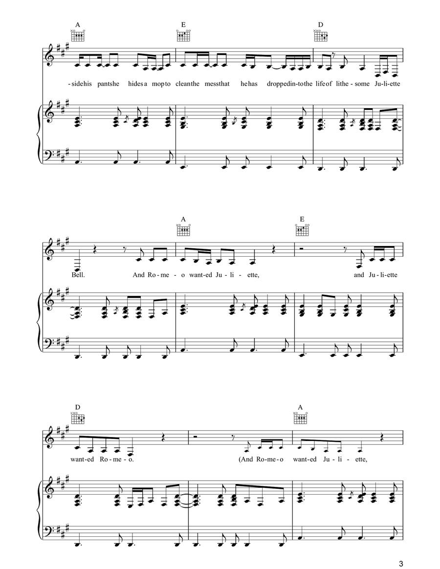Romeo Had Juliette Romeo Had Juliette Piano, Vocal, Guitar scores gallery preview page 3