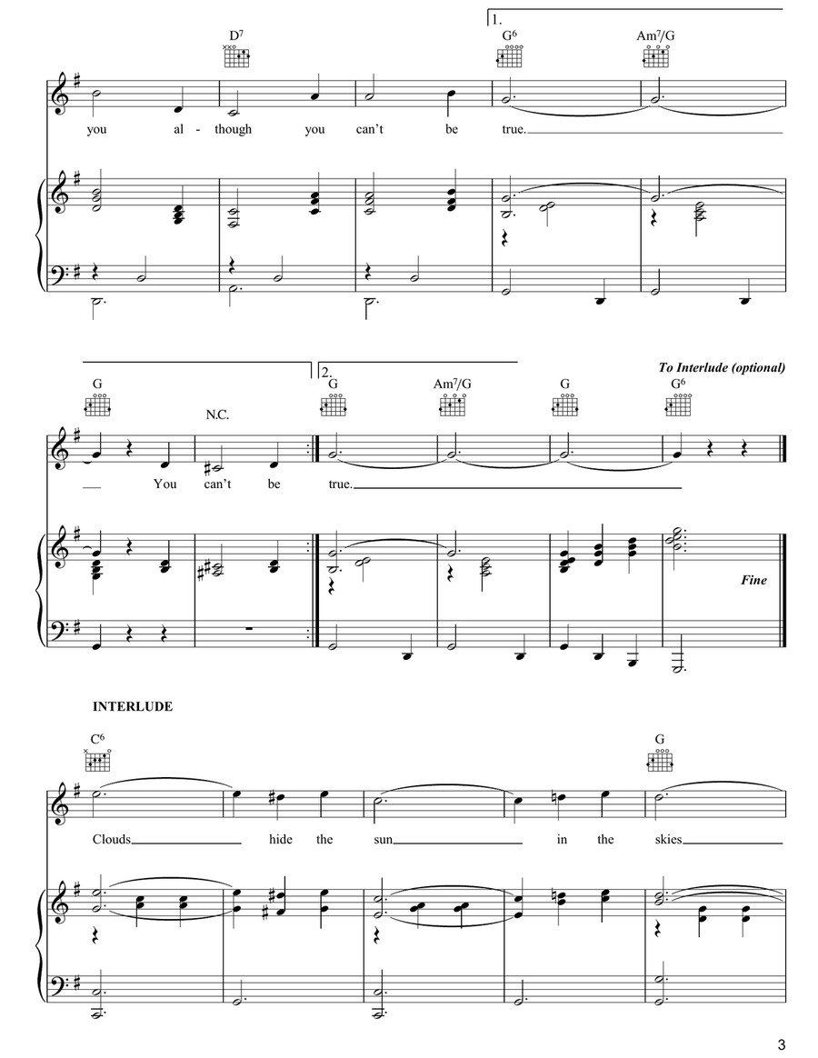 You Can't Be True Dear You Can't Be True Dear Piano, Vocal, Guitar scores gallery preview page 3