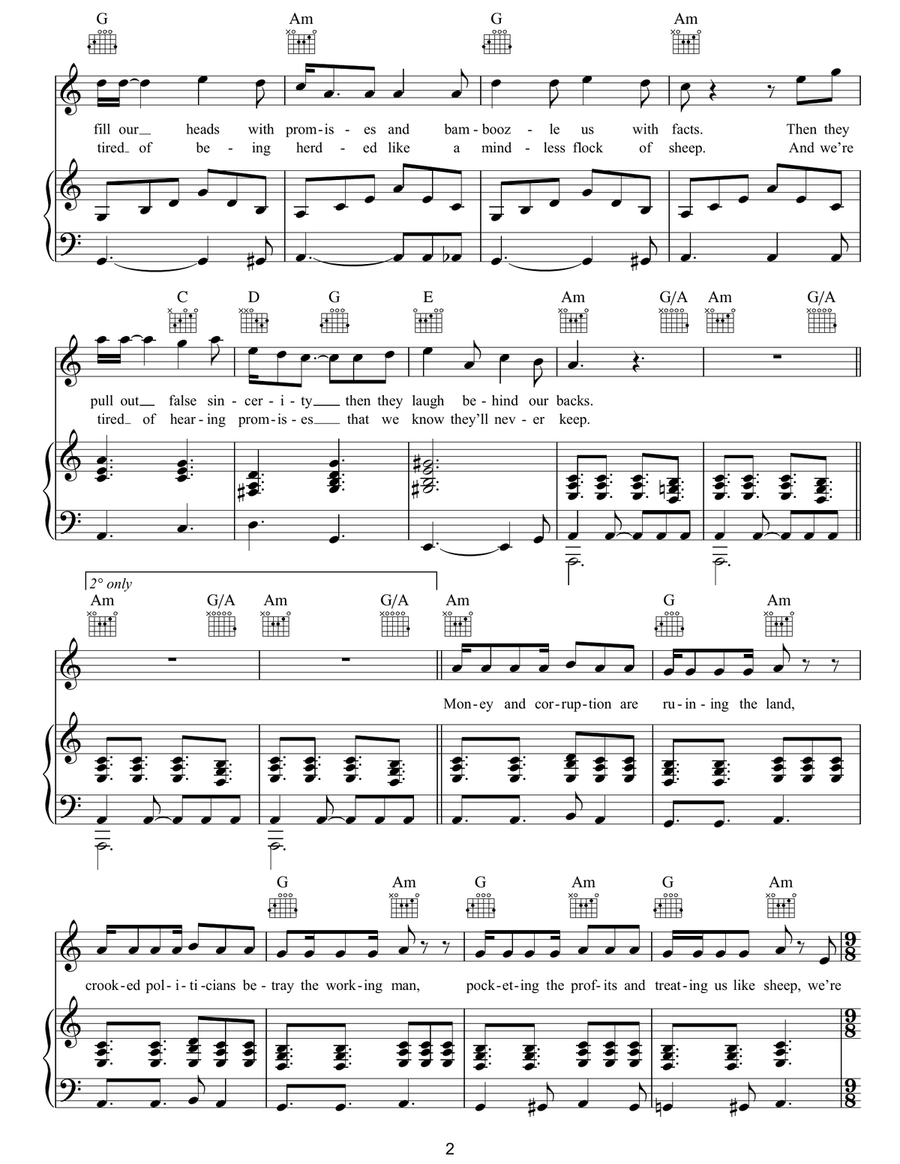 Money & Corruption / I Am Your Man Piano, Vocal, Guitar scores gallery preview page 2