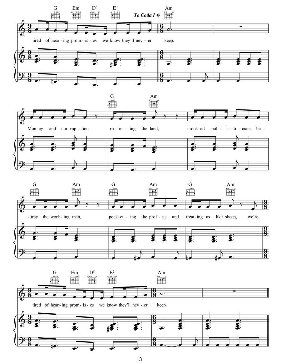 Money & Corruption / I Am Your Man Piano, Vocal, Guitar scores gallery preview page 3