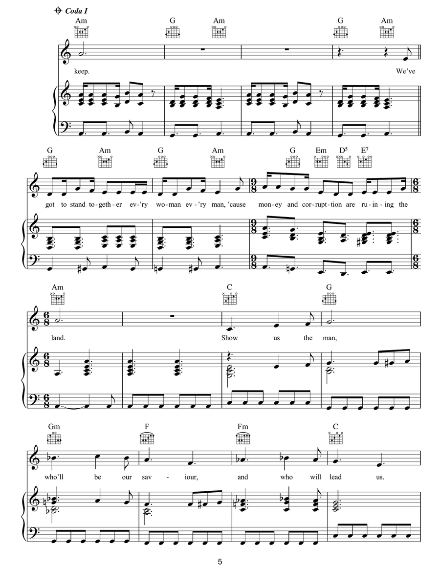 Money & Corruption / I Am Your Man Piano, Vocal, Guitar scores gallery preview page 5