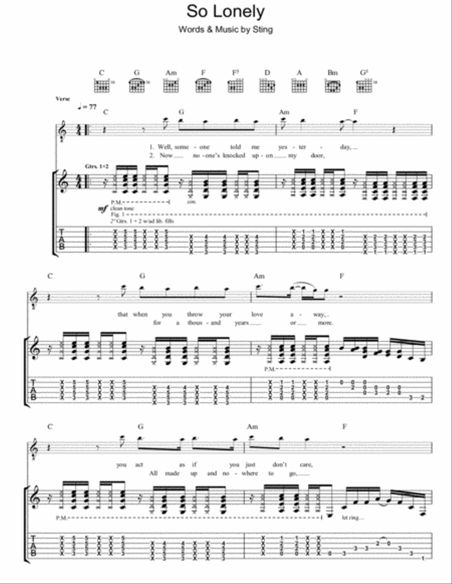 So Lonely Electric Guitar scores gallery preview page 1