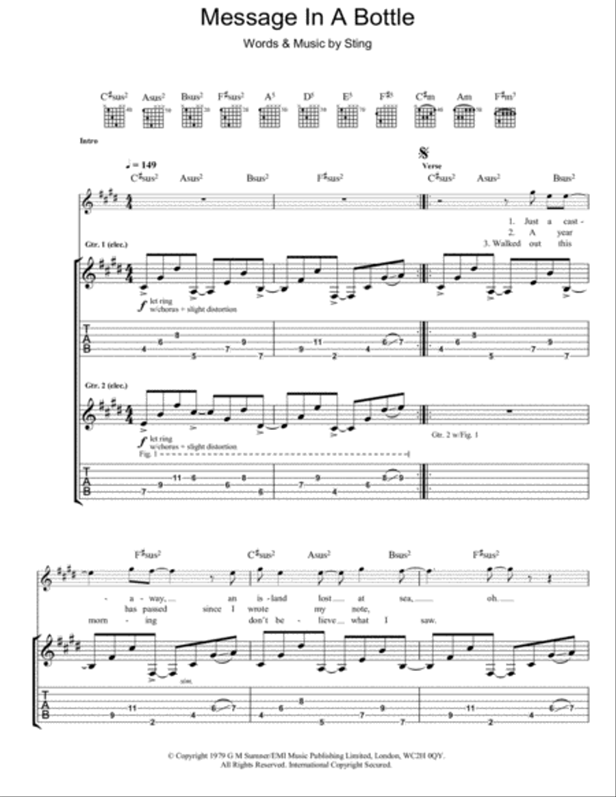 Message In A Bottle Electric Guitar scores gallery preview page 1