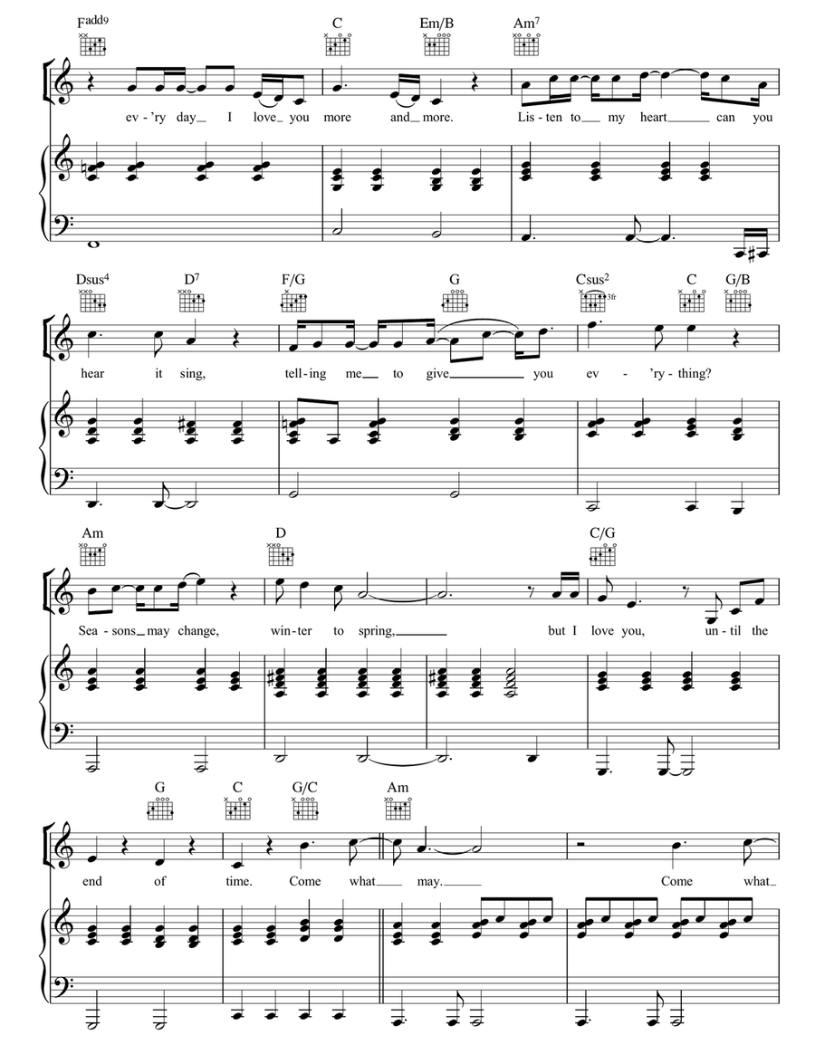Come What May (from Moulin Rouge) Piano, Vocal, Guitar scores gallery preview page 2