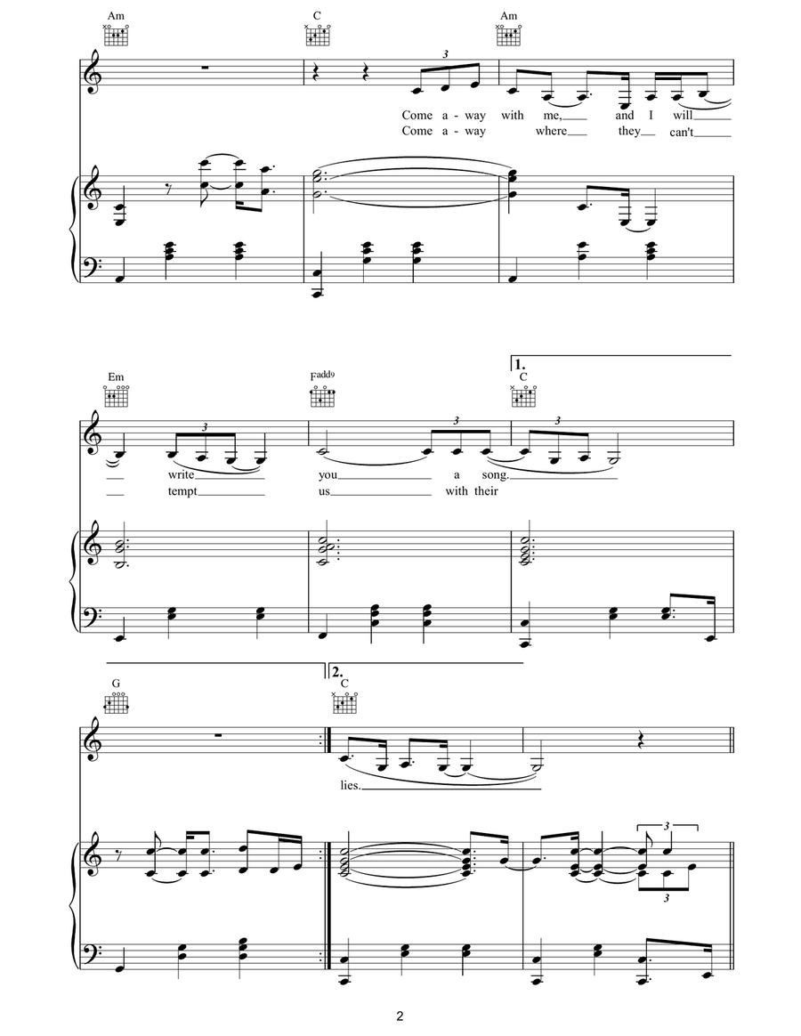 Come Away With Me Come Away With Me Piano, Vocal, Guitar scores gallery preview page 2