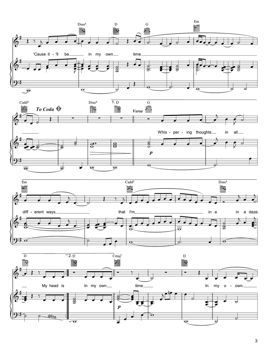 In My Own Time In My Own Time Piano, Vocal, Guitar scores gallery preview page 3
