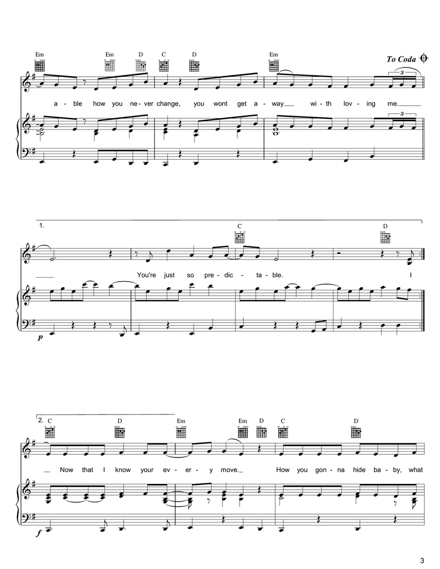 Predictable Predictable Piano, Vocal, Guitar scores gallery preview page 3