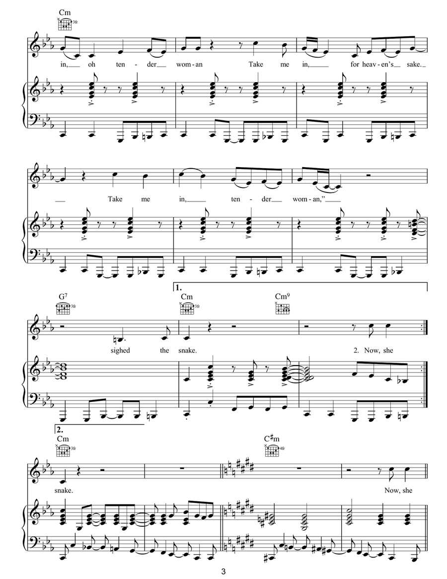 The Snake The Snake Piano, Vocal, Guitar scores gallery preview page 3